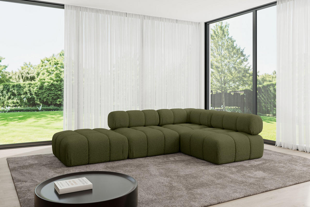 ECKSOFA modulares Sofa Favio-L1 - 285x190x70 cm Grün Bouclé - Grün, Holzwerkstoff/Textil (285/190cm) - ALTDECOR