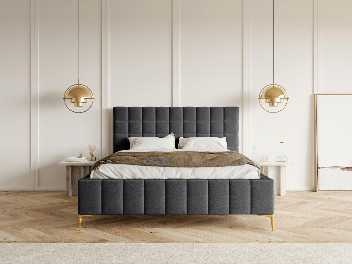 POLSTERBETT Szejlo Dunkelgrau Chenille 160 cm - Dunkelgrau/Goldfarben, Textil/Metall (160/200cm) - Selsey