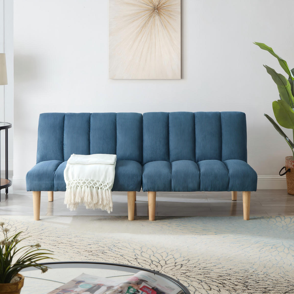 2-SITZER SCHLAFSOFA Cord Blau mit 3-fach verstellbarer Rückenlehne - Blau, Holzwerkstoff/Textil (167/72/82cm) - WISHDOR