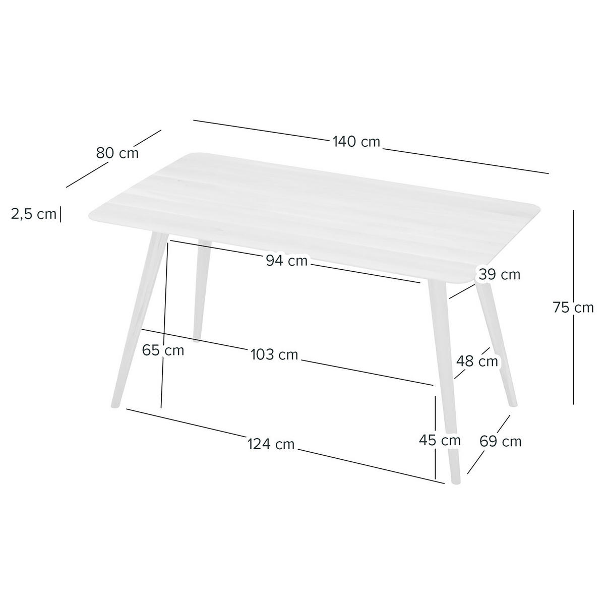 MASSIVER ESSTISCH - Massivholz - Eschefarben, Holz (80/140/75cm) - home24