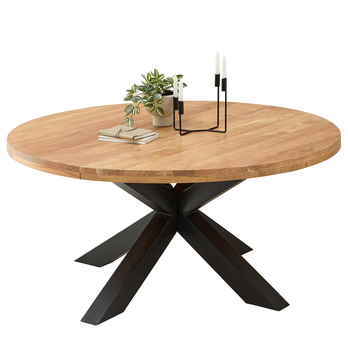 ESSTISCH mit Massivholzplatte - Mango massiv / Eisen - Schwarz/Braun, Holz/Metall (160/160/75cm) - home24