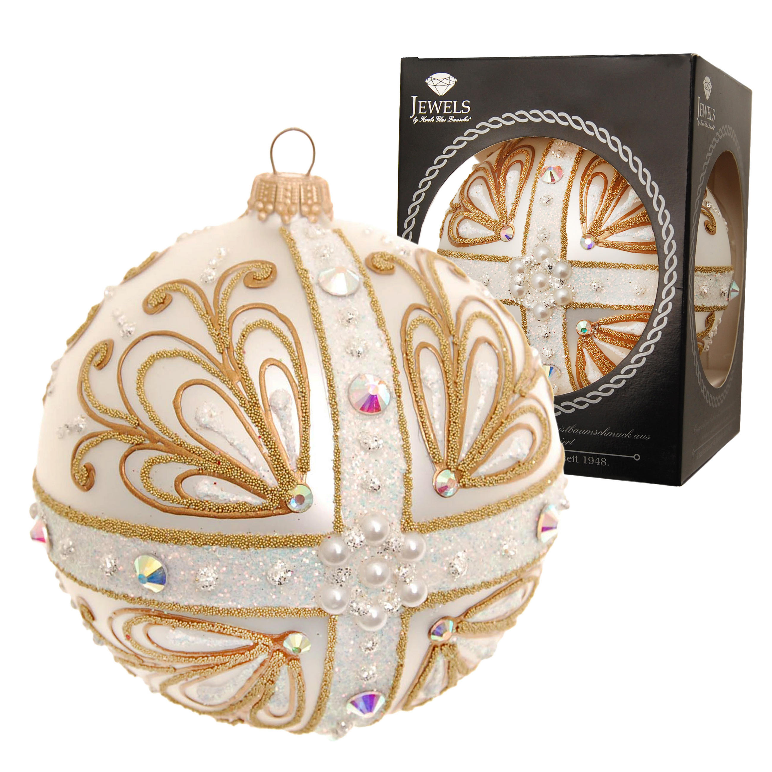 CHRISTBAUMKUGEL Gloria Kreuz Strassdesign Silberfarbig 10cm (Glas / 1 Stk.) - Silberfarben, Glas (10/10/10cm) - Krebs Glas Lauscha