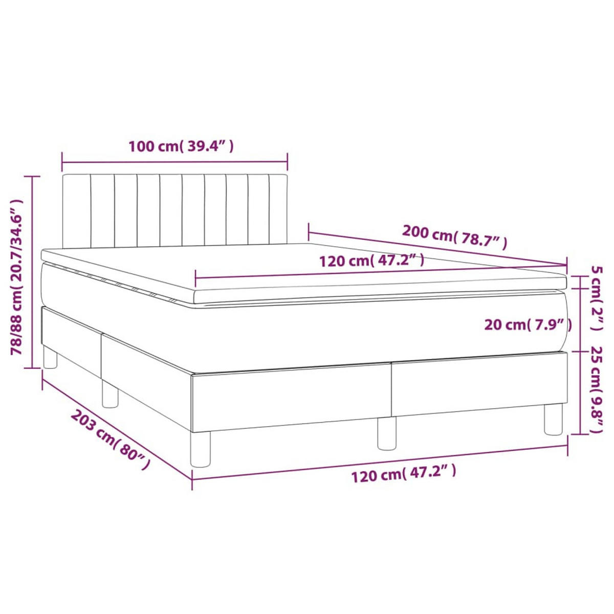 BOXSPRINGBETT Mit Matratze & Led Dunkelgrau 120/200 Cm Samt - Weiß, Textil (120/200cm) - vidaXL