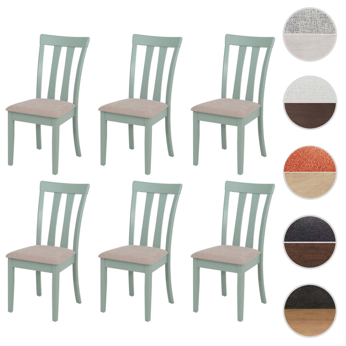 ESSZIMMERSTUHL Grün, Beige 6er-Set - Beige/Grün, Holz (42/96/58cm) - MCW