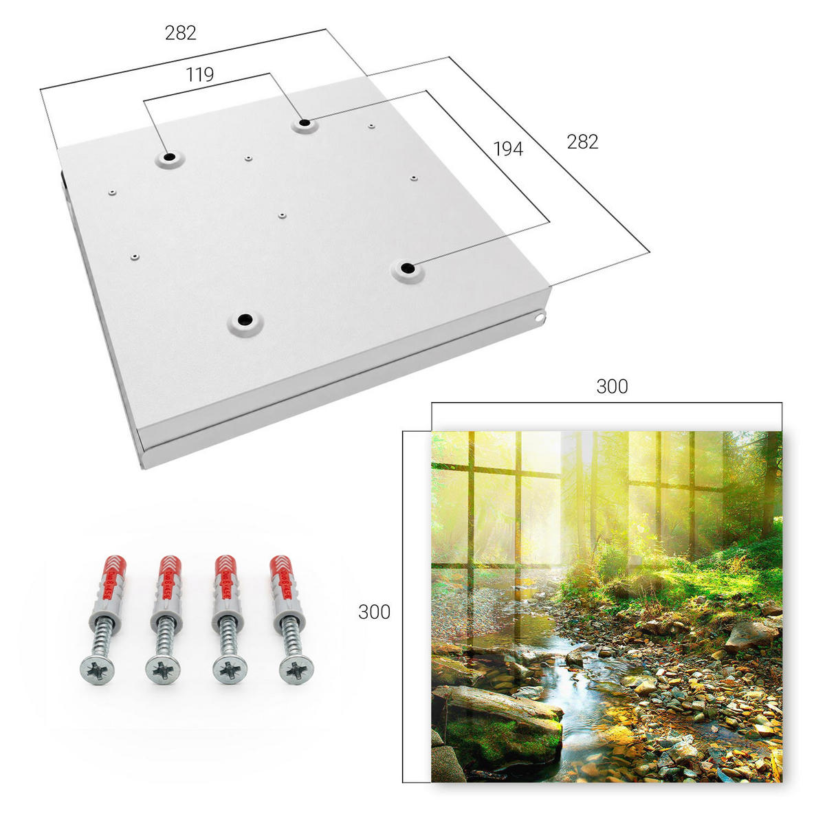 SCHLÜSSELBOX Weiß 30x30 cm – Türöffnung nach rechts - Waldbach - Grün, Metall (30/30/5cm) - TULUP