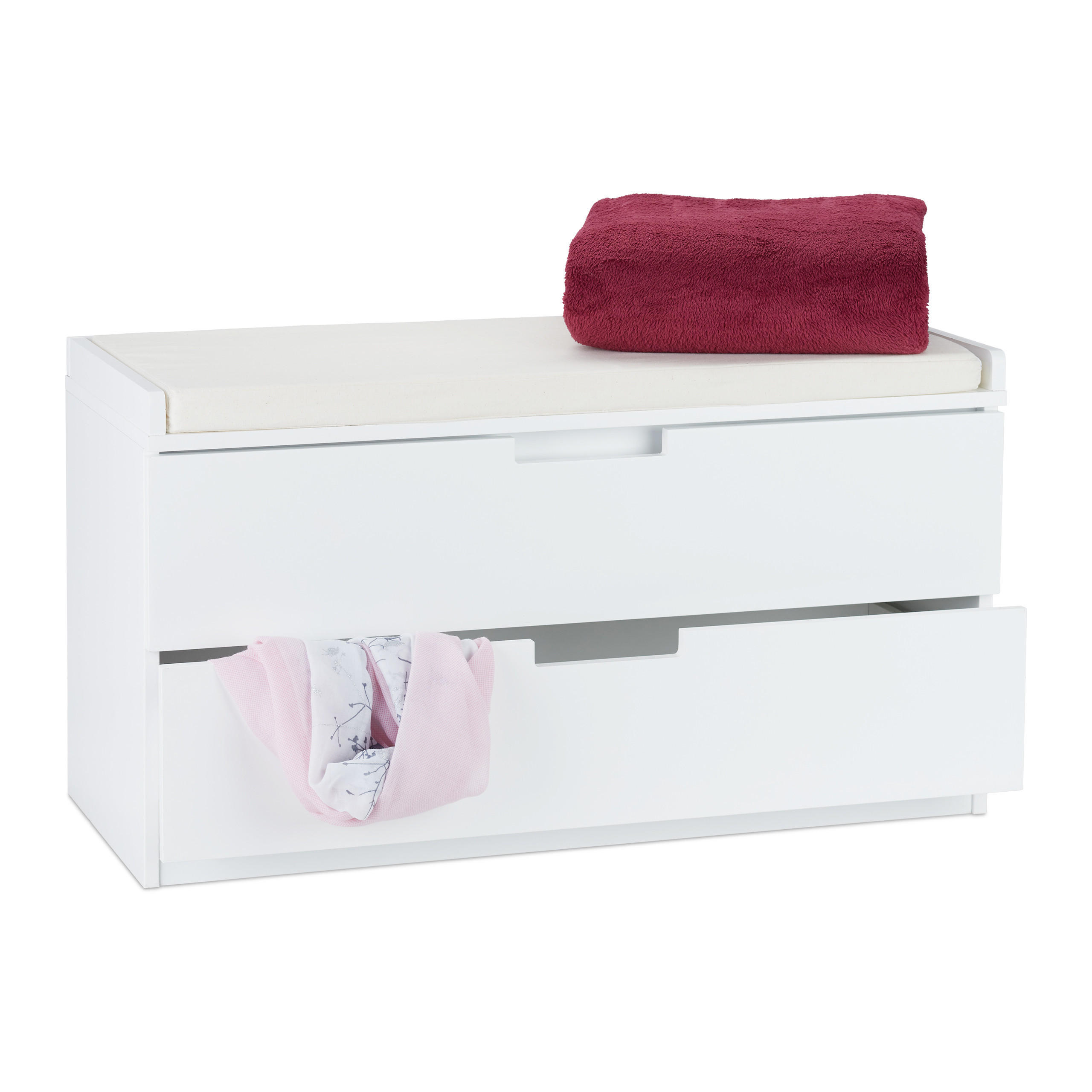 SITZKOMMODE - Weiß, Holzwerkstoff/Textil (87/48.5/38cm) - Relaxdays