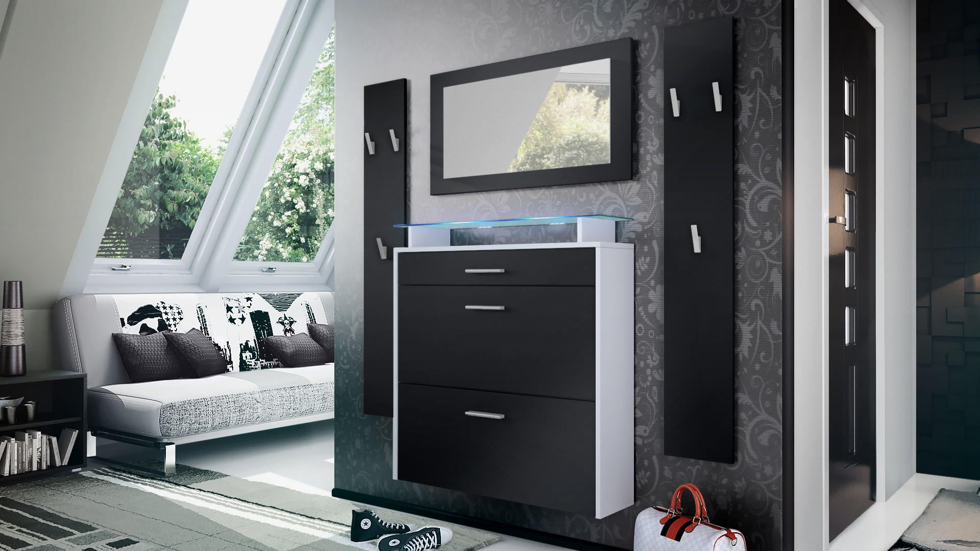 GARDEROBE Malea Front in Schwarz matt - Schwarz, Holzwerkstoff (180/180/23cm) - Vladon