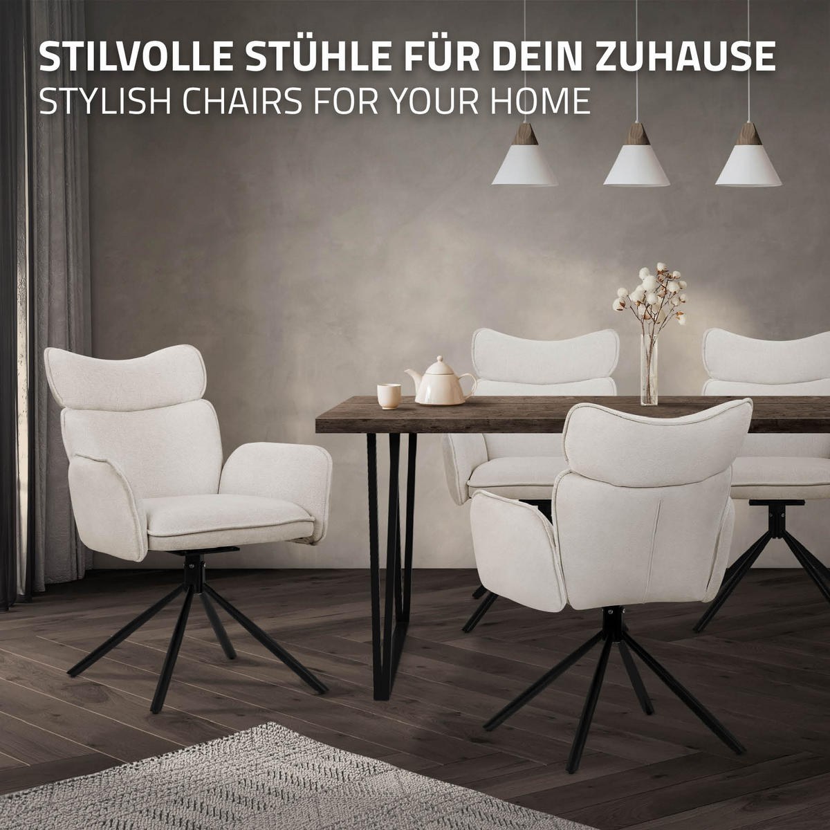 JÍDELNÍ ŽIDLE Sada 6 ks otočné béžové s látkovým potahem - černá/béžová, kov/textil (63/89/68cm) - ML-DESIGN