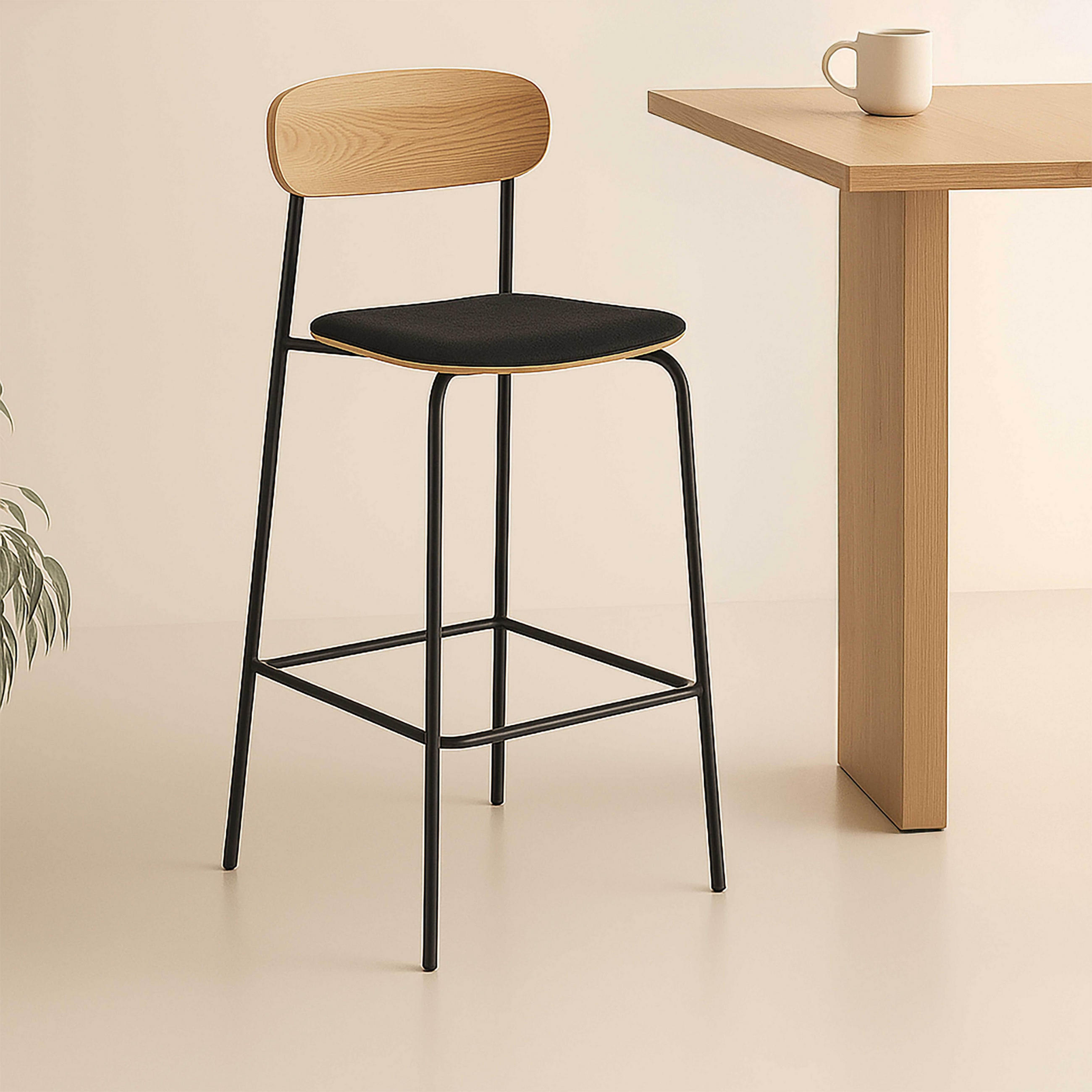 HOCHSTÜHLE 2-tlg., Schwarz - Schwarz, Holz (42/96/50cm) - Oviala