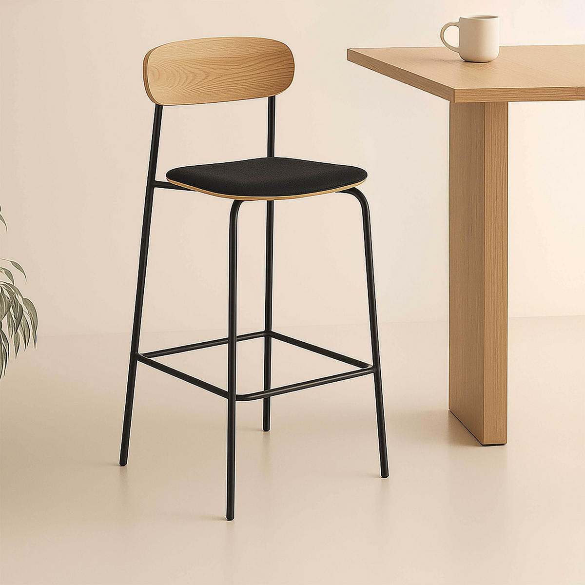 HOCHSTÜHLE 2-tlg., Schwarz - Schwarz, Holz (42/96/50cm) - Oviala