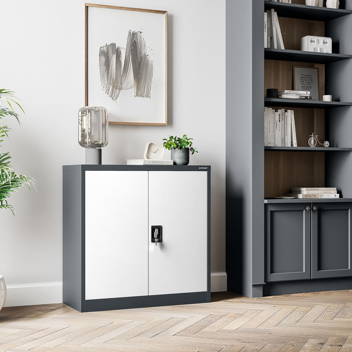 METALLSCHRANK Beata - Anthrazit/Weiß, Metall (90/93/40cm) - Jan Nowak