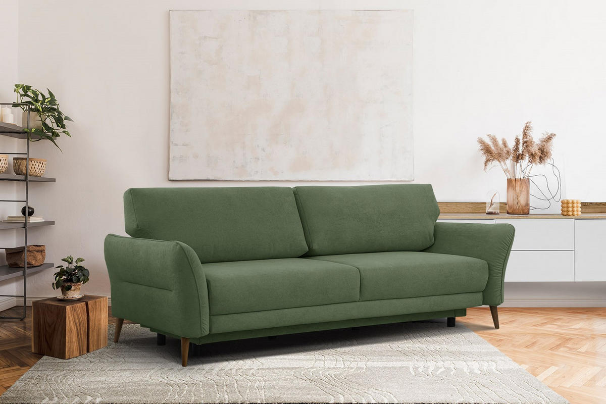 SOFA FIGARI 3-Sitzer mit Schlaffunktion, grün - Braun/Grün, Holz/Textil (232/90/107cm) - Courtois Laville
