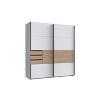 KLEIDERSCHRANK Bremen in Weiß mit Absetzungen in Multiplex Maße ca. 180 x 198 x 65 cm (B/H/T) – Schwebetürenschrank ohne Spiegel - Weiß, Holzwerkstoff (120/200/80cm)