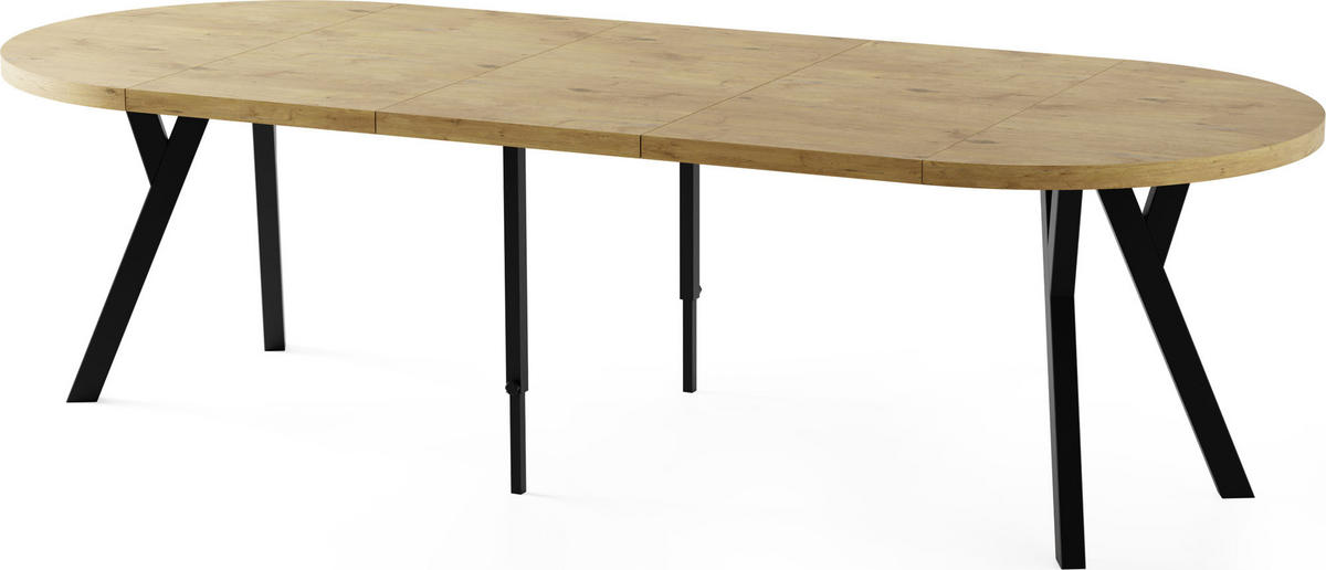 ESSTISCH Twixy XXL groß rund oval ausziehbar, Eiche Hell Braun 100-250/100/76 cm - Eichefarben/Schwarz, Holz/Holzwerkstoff (100/100/76cm) - WFL GROUP