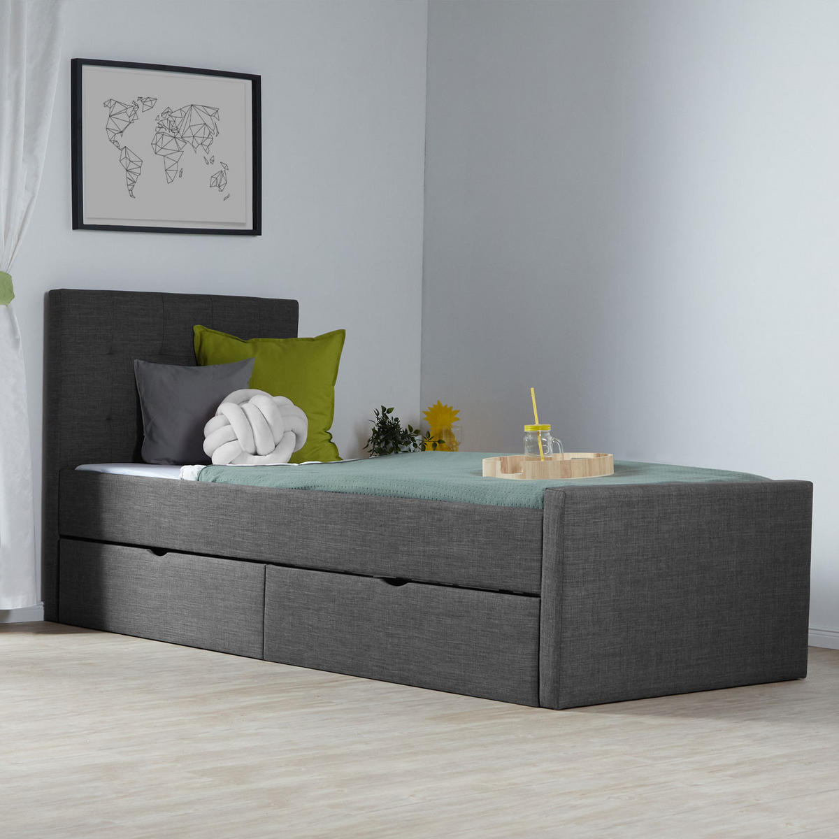 POLSTERBETT mit Lattenrost 90/200 cm in Anthrazit - Anthrazit/Grau, Textil (90/200cm) - Homestyle4u