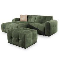 ECKSOFA inkl. Hocker Kozy im Bumpy-Design mit Schlaffunktion und fester Rückenlehne aus weichem Grün Chenille-Stoff - Ottomane links - Schwarz/Grün, Holz/Kunststoff (161/234cm) - S-Style Möbel