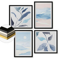WANDBILDER 4er-Set - 50x50 cm & 40x60 cm Schwarzer Rahmen - Berglandschaften, Aquarellpflanzen - Schwarz, Kunststoff (50/50cm) - ArtPrintCave