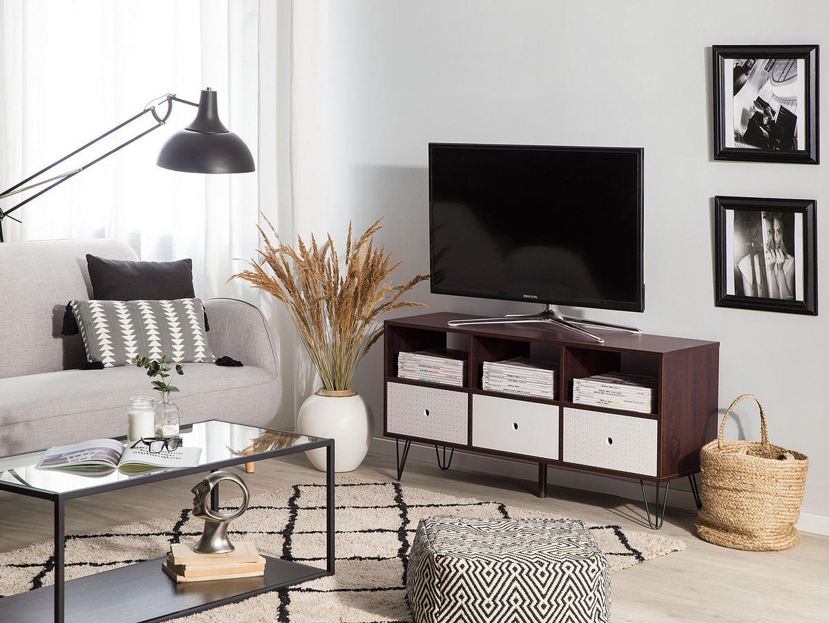TV-MÖBEL Dunkelbraun, Weiß FOSTON 35/120/60 cm - Dunkelbraun, Holzwerkstoff (120/60/35cm) - Beliani
