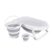 BABYBADEWANNE Set Hawaii grau 4-teilig faltbar Wasserablauf Ablagefächer Netz - Grau, Kunststoff (48/80cm) - Cangaroo