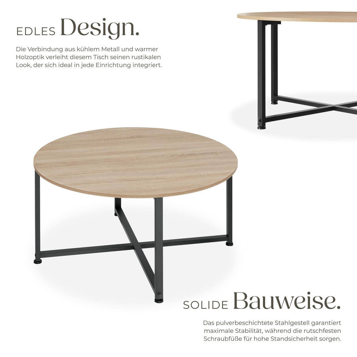 COUCHTISCH Aberdeen, 88,5 x 47 cm, Industrial Holz hell, Eiche Sonoma - Naturfarben, Holz (88.5/88.5/47cm) - tectake