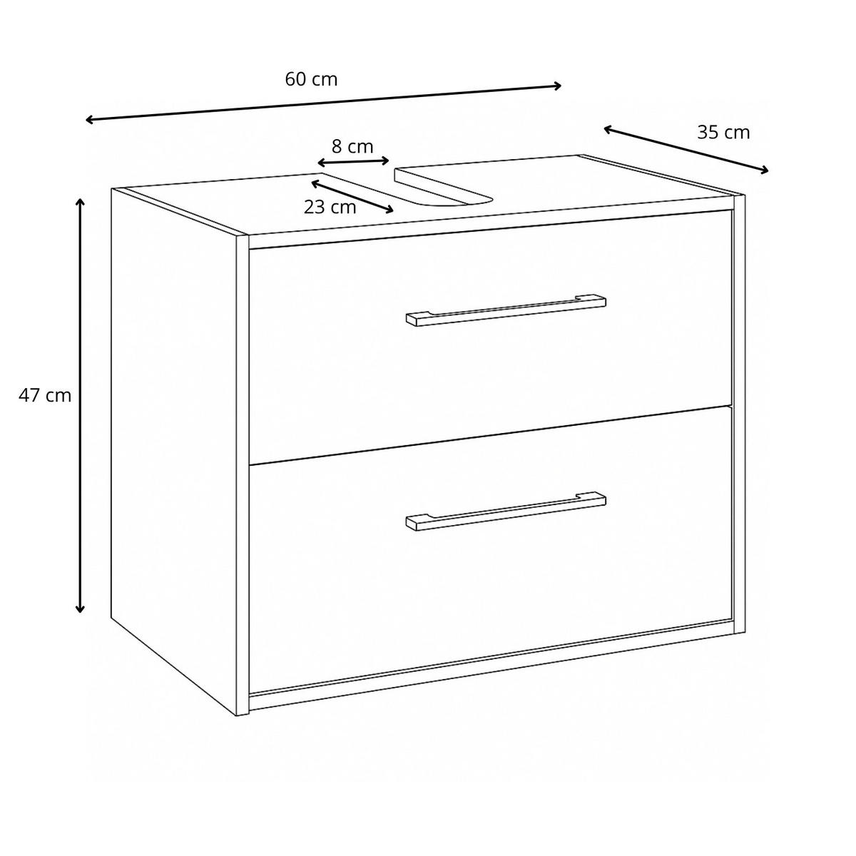 WASCHBECKENUNTERSCHRANK Florence 2 Schubladen Schwarz Mat - 60 x 35 x 47 cm - Schwarz, Holz (60/50/35cm) - Badplaats