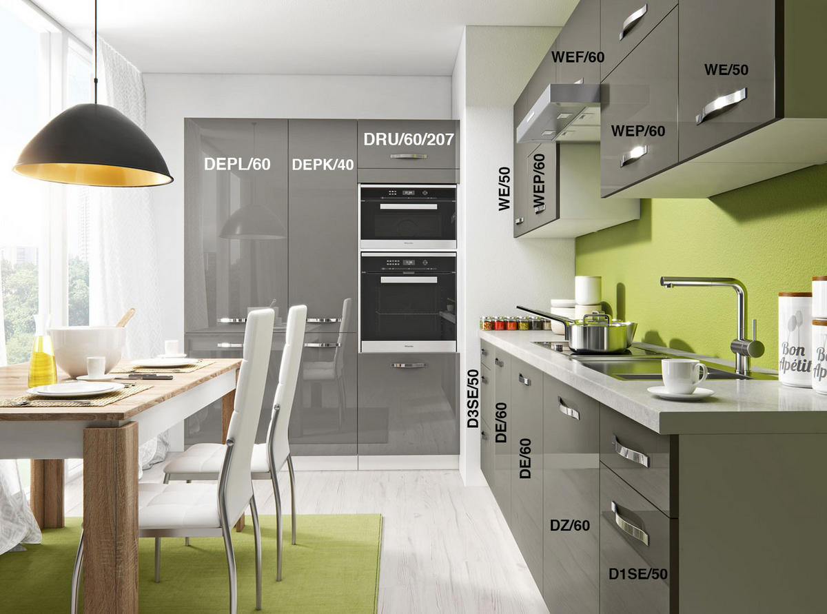 WINKELKÜCHE Essen Trend weiß / graphit hochglanz 13-teilig - Weiß/Grau, Holzwerkstoff (160/207/280cm) - Feldmann-Wohnen