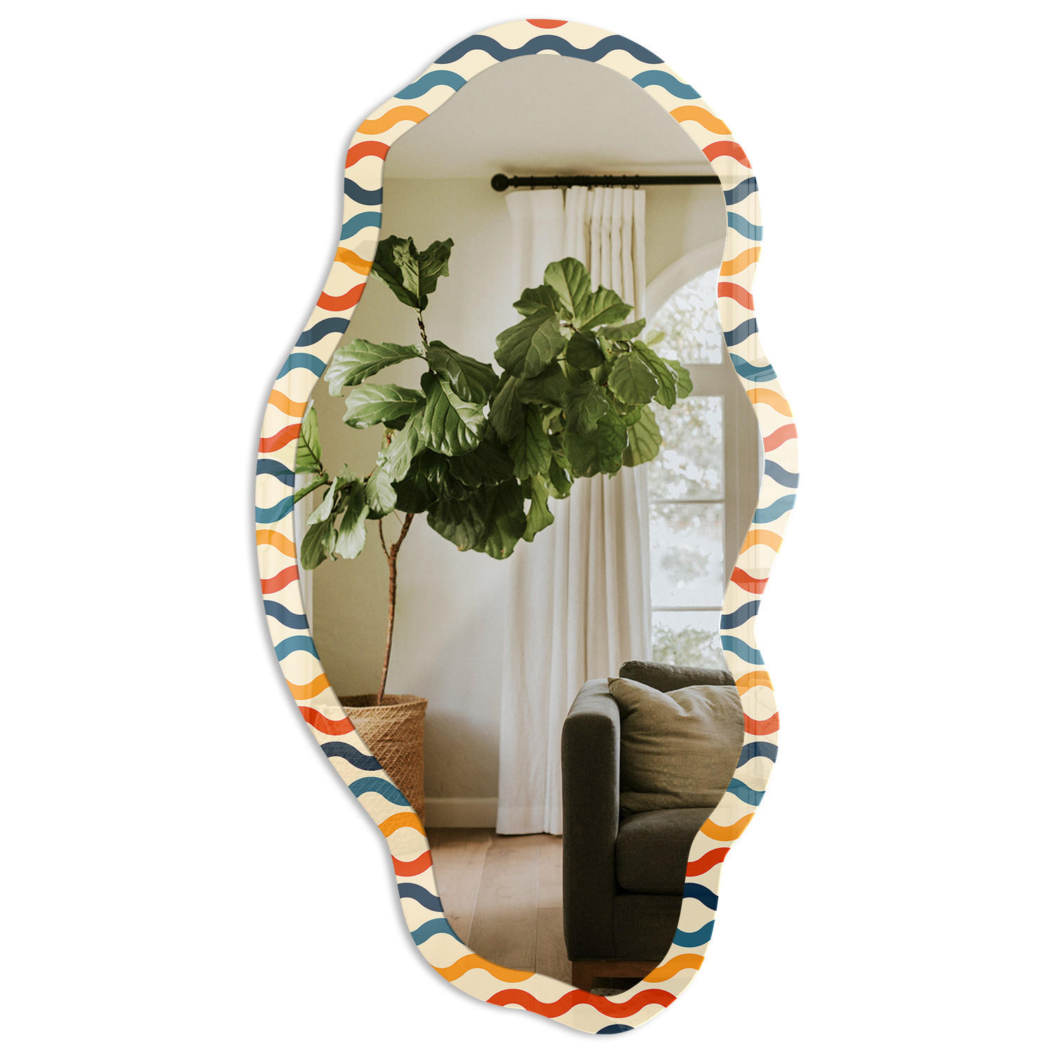 SPIEGEL 90x45 cm asymmetrisch mit Druck - Wellenenergie - Transparent, Glas (45/90/0.4cm) - TULUP