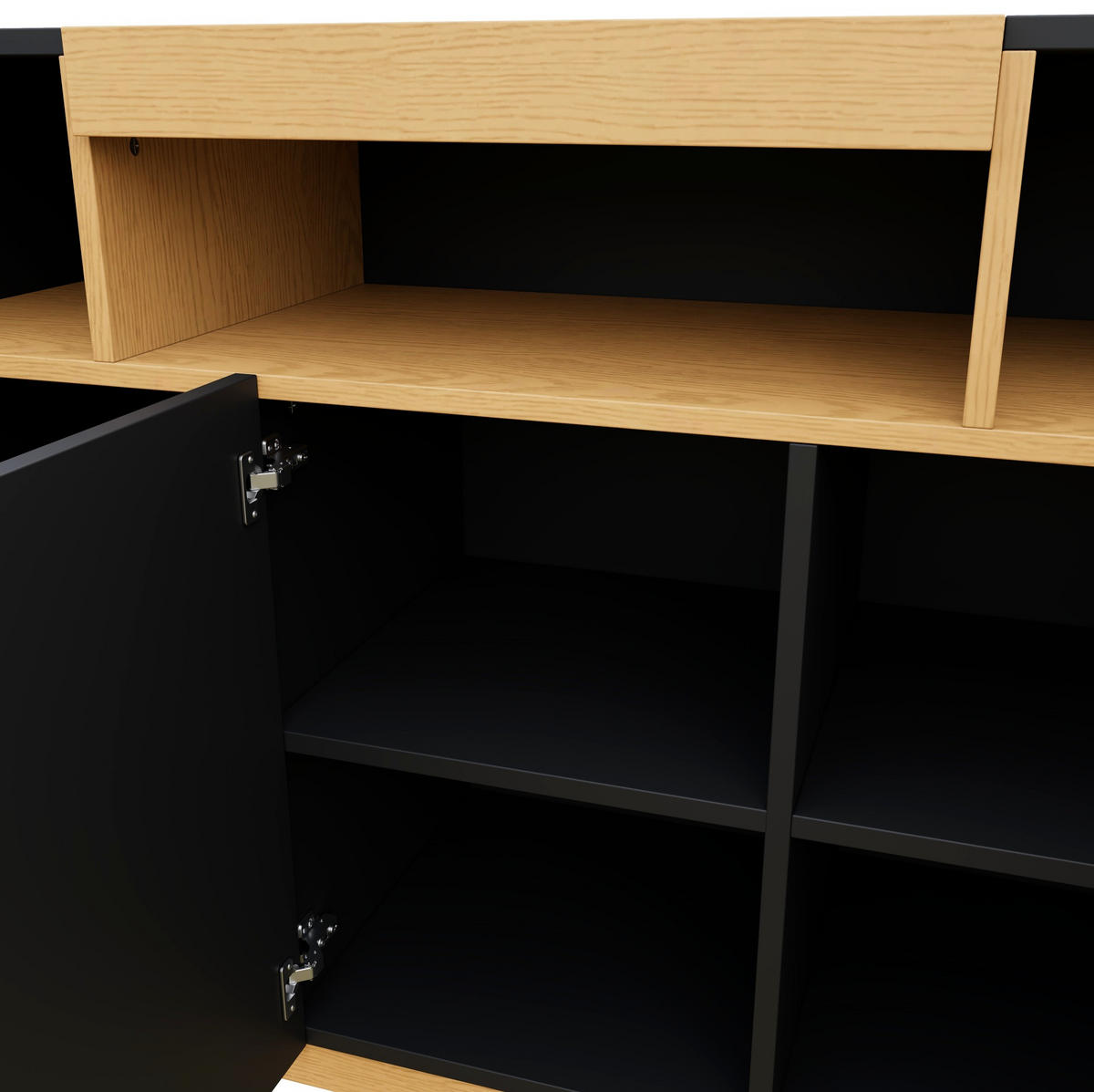 KOMMODE aus Spanplatte 120,5x42x96cm in Schwarz mit 3 Türen - Schwarz, Holzwerkstoff (120.5/96/42cm) - Modfu
