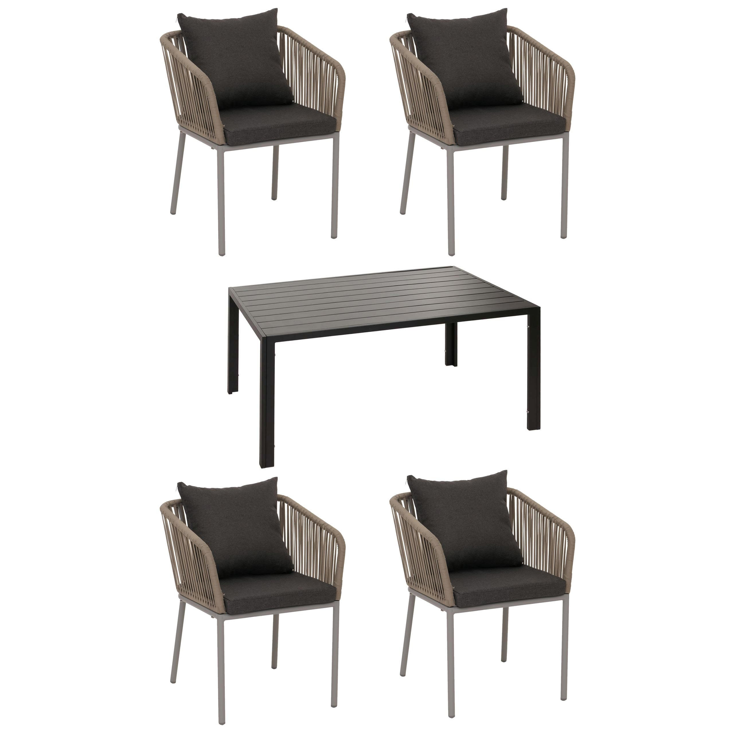 GARTENGARNITUR Tisch+4xStuhl Grau Dunkelgrau - Grau, Metall - PROREGAL