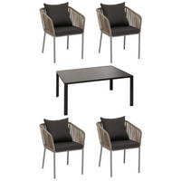 GARTENGARNITUR Tisch+4xStuhl Grau Dunkelgrau - Grau, Metall - PROREGAL