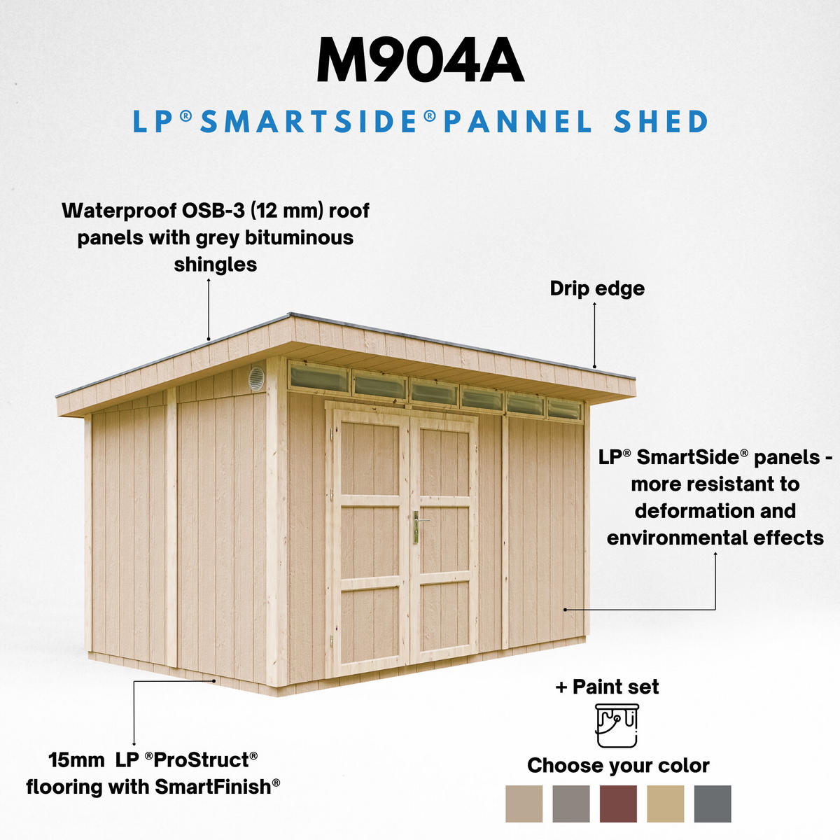 HOLZ-GARTHENHAUS basis LP SmartSide 8,7m² mit B411xL279xH239 cm - M904A - TUNDRA GREY - Grau, Holz (412/237/279cm) - Timbela