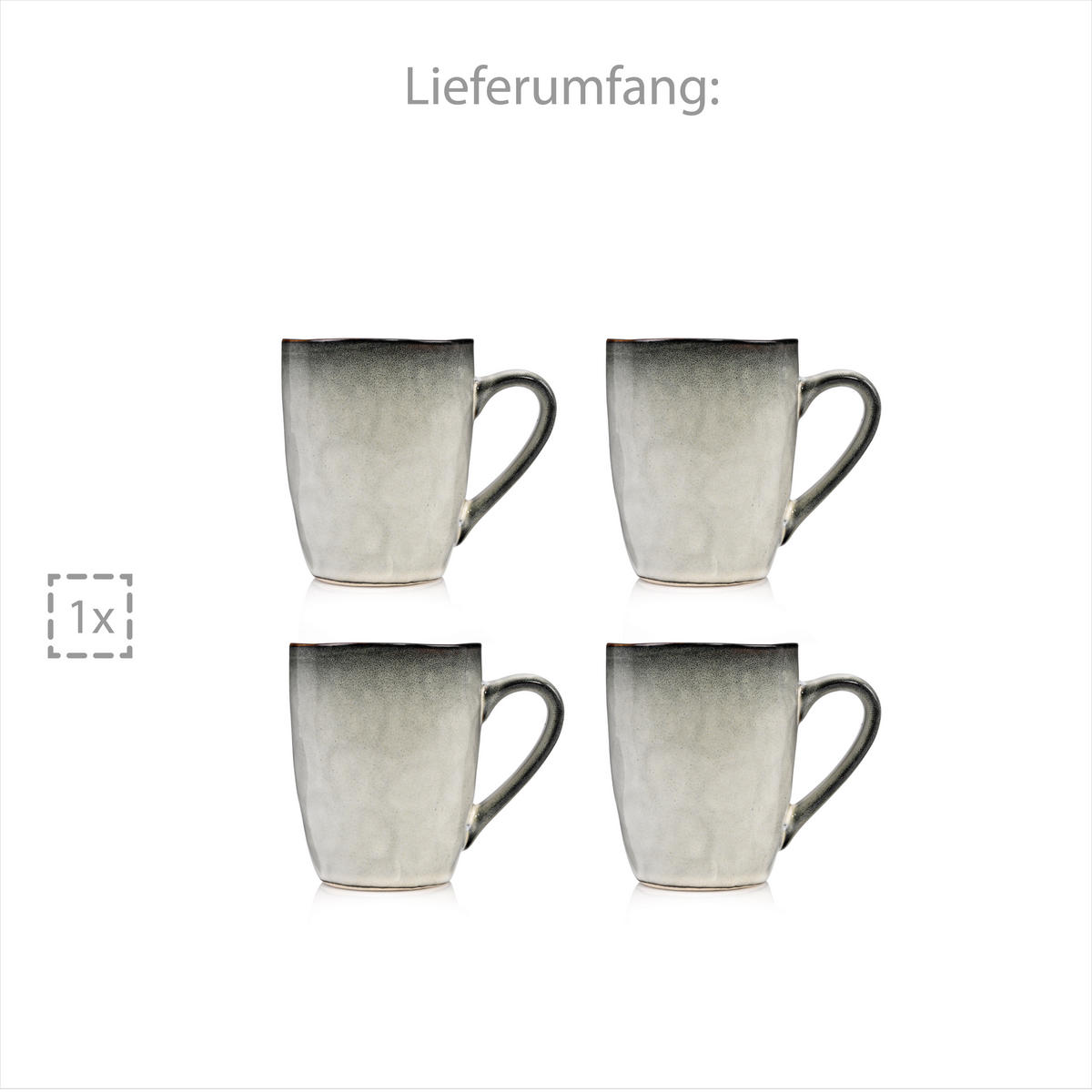 KAFFEEBECHER SET CAPRI - 4 teilig aus Steingut - Blau, Stein (0.35L) - Sänger