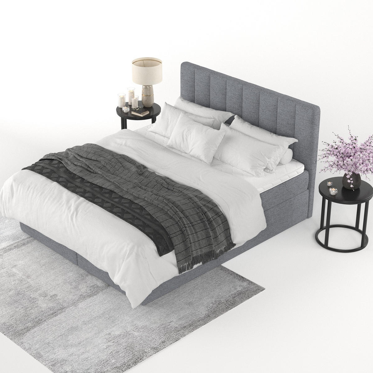 BOXBETT Lusso 200/200 cm Grau im Neve Stoff - Schwarz/Grau, Holz/Holzwerkstoff (200/200cm) - AltaBeds