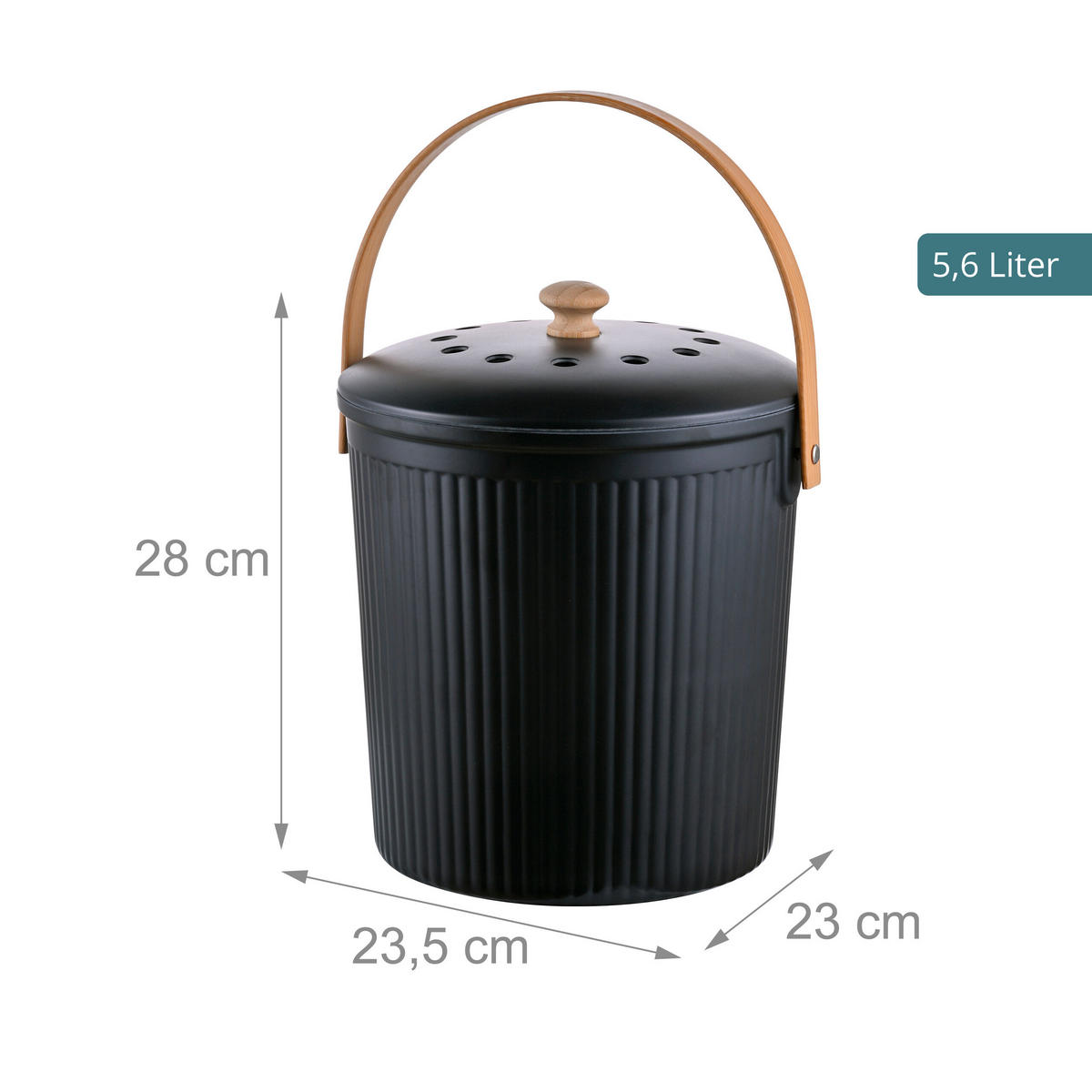 KUCHYŇSKÝ bio koš - černá, dřevo/textil (23.5/28/23cm) - Relaxdays