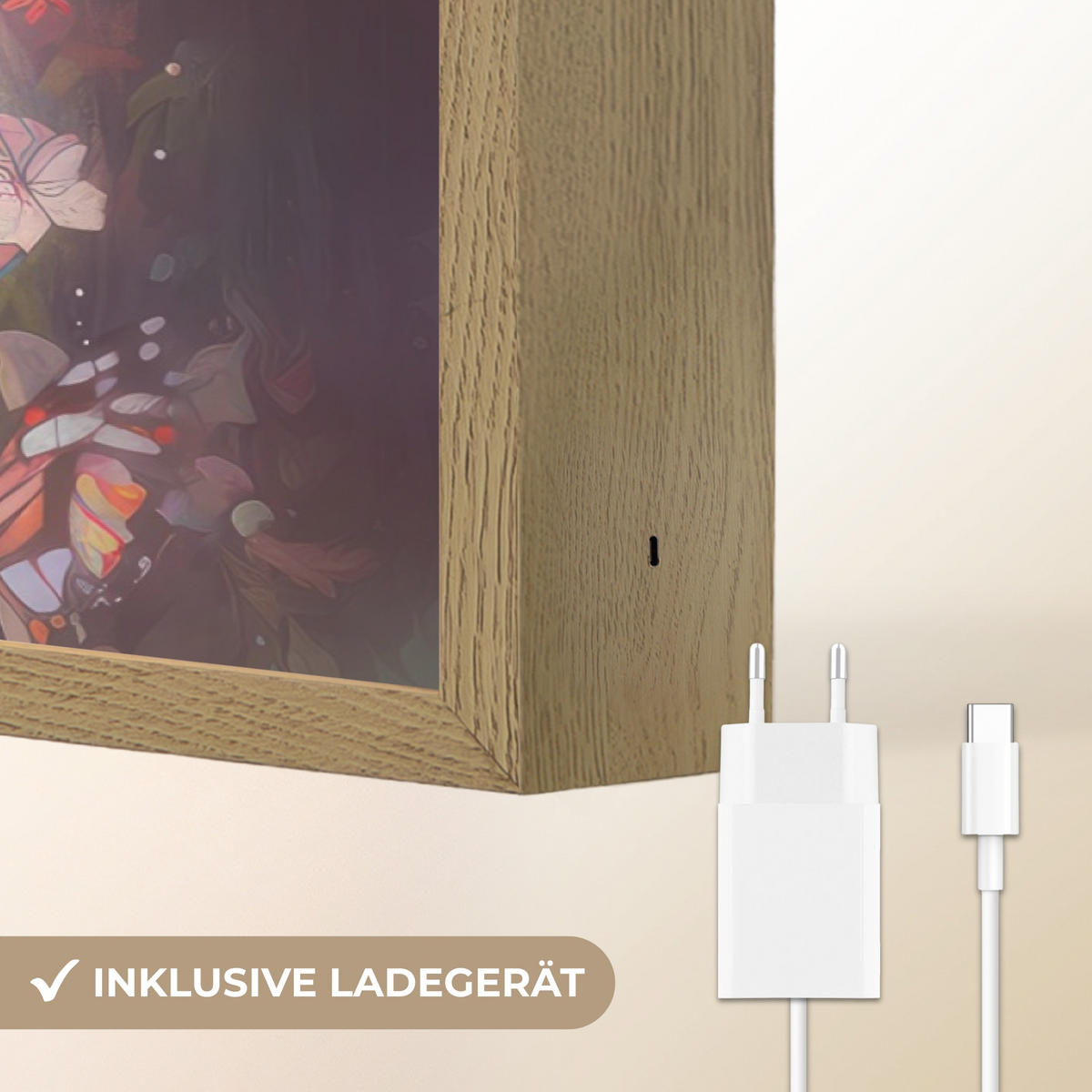 NACHTTISCHLAMPE MIT AKKU Pferd - Natur - Blumen - Schmetterlinge - Wald 100x70 cm - Dunkelbraun, Holzwerkstoff (8/100/70cm) - OnlyWow