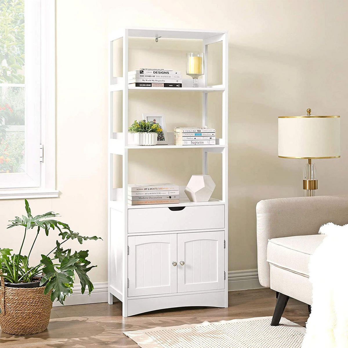 HOCHSCHRANK BADEZIMMERSCHRANK - Weiß, Holzwerkstoff (32.5/154/60cm) - Hansiro