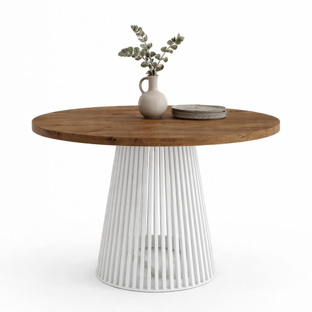 ESSTISCH runder ausziehbarer Tisch für Esszimmer DOVER 110 / 160 cm, Farbe: Eiche Lefkas / Weiß - Dunkelbraun/Weiß, Holz (160/110/77cm) - Dekori_Interiors