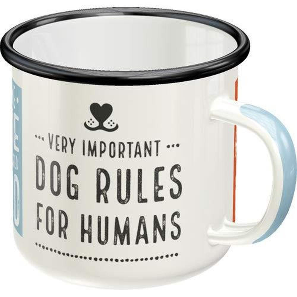 EMAILLE-BECHER 360 ml Pfotenschild Dog Rules - Hellrot/Weiß, Metall (0.36L) - Nostalgic-Art