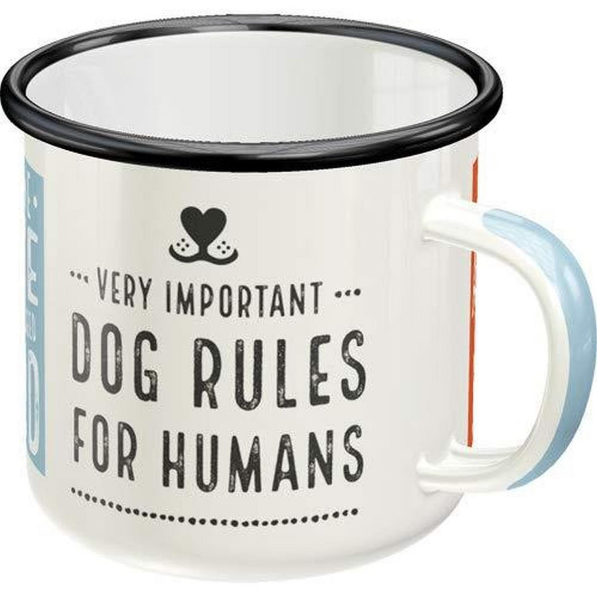 EMAILLE-BECHER 360 ml Pfotenschild Dog Rules - Hellrot/Weiß, Metall (0.36L) - Nostalgic-Art