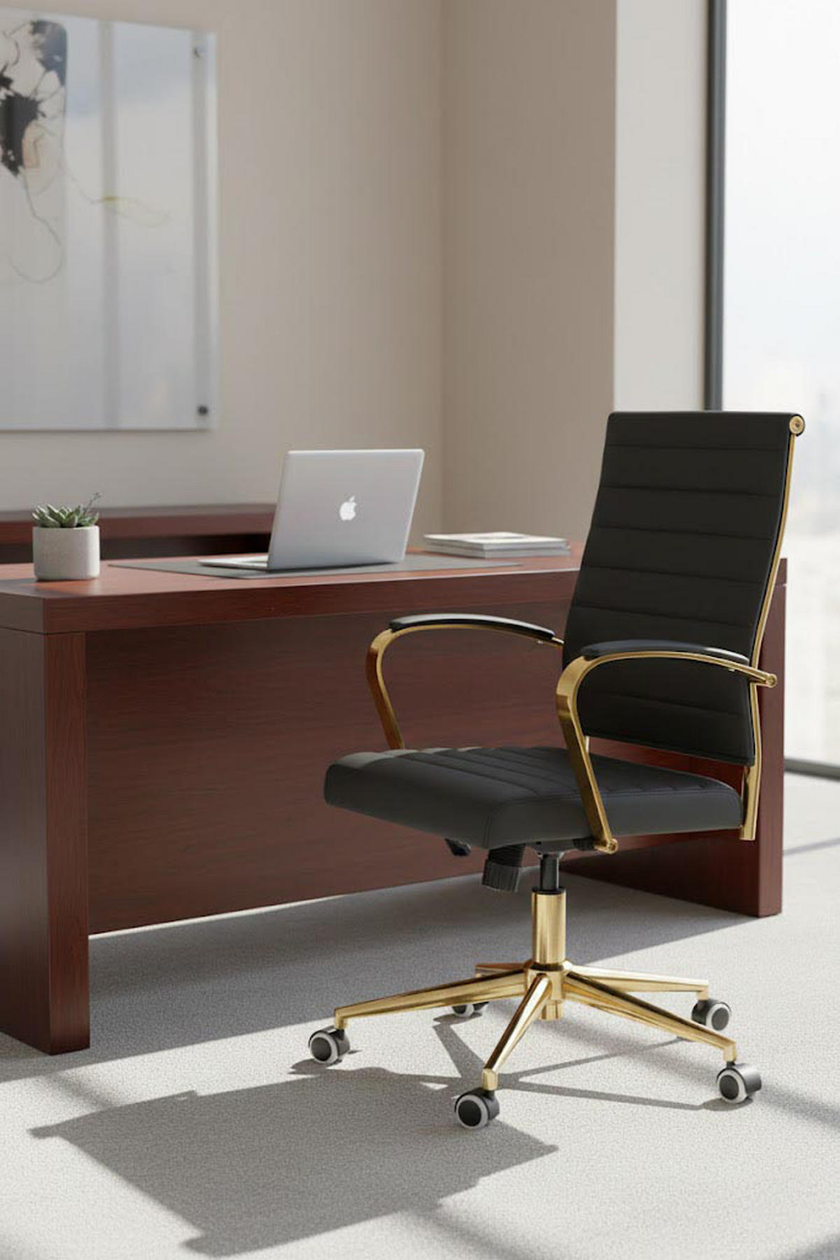 BÜROSTUHL Vantor Kunstleder schwarz - Goldfarben/Schwarz, Metall (57/109/59cm) - TPFLiving