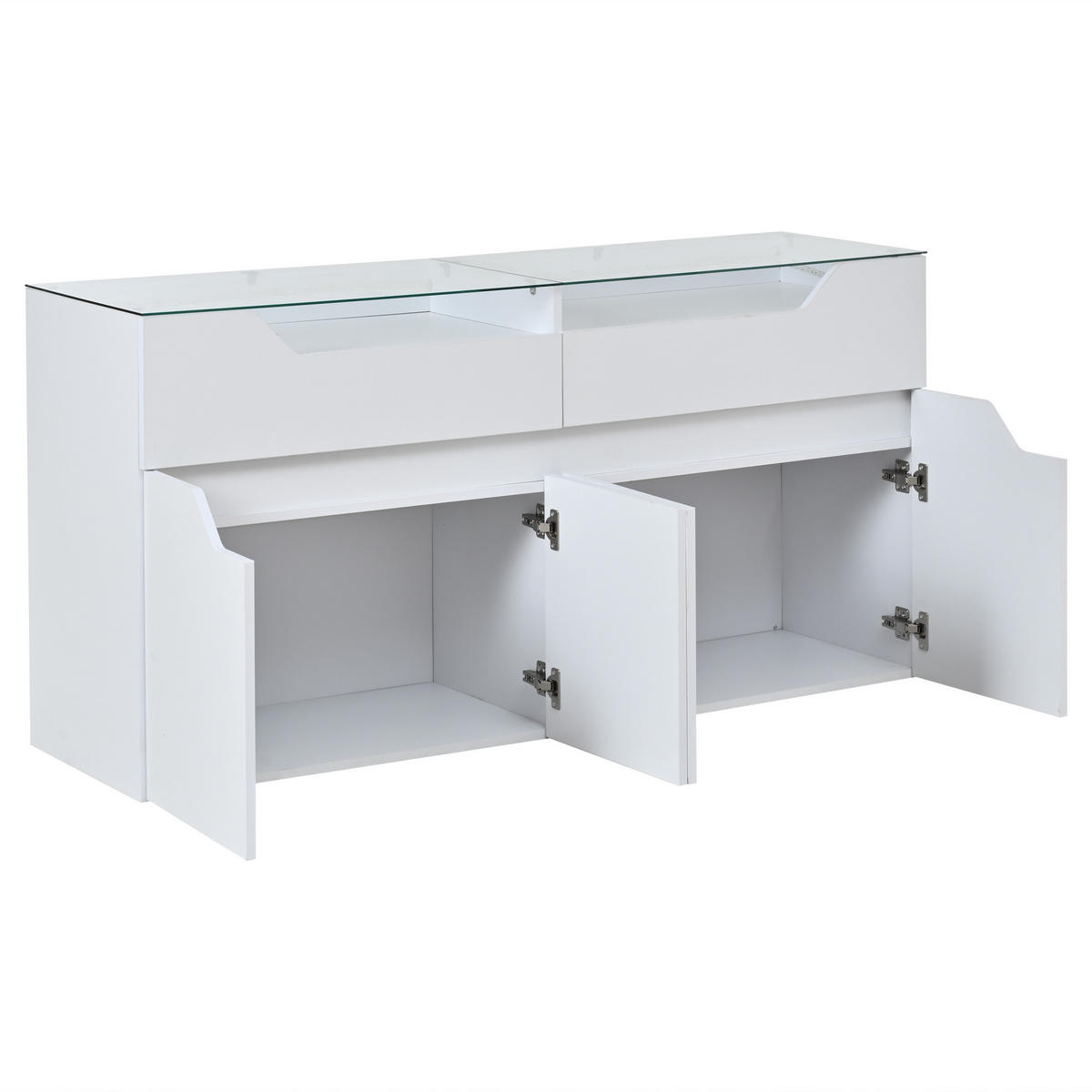 SIDEBOARD Weiß MDF 2 Schubladen Glasplatte 140cm Modern - Weiß, Holzwerkstoff (140/70/40cm) - FLIEKS