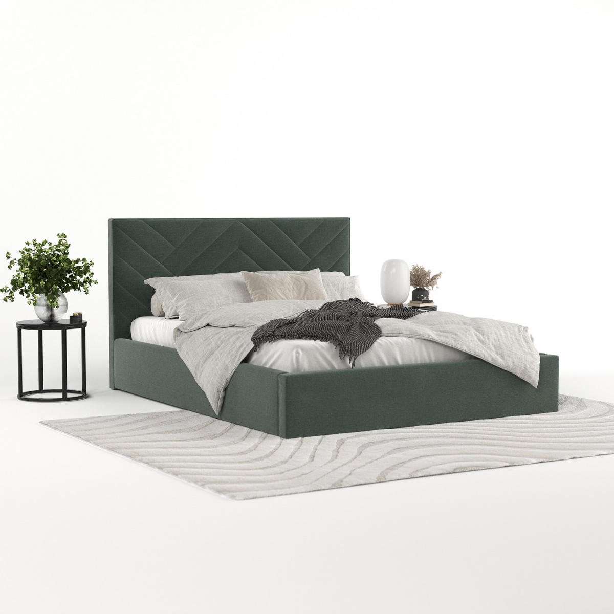 POLSTERBETT Arco 160/200 cm Grün im Asti Stoff - Schwarz/Naturfarben, Holz/Holzwerkstoff (160/200cm) - AltaBeds