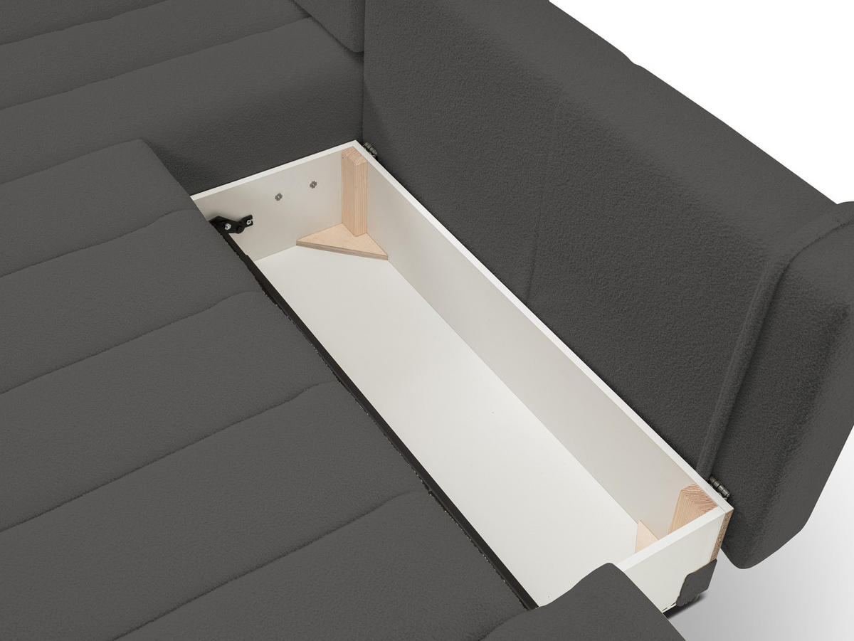 ECKSOFA Baloo mit Schlaffunktion und Bettkasten, komfortable Polsterung, Stoffbezug, lose Rückenkissen, freistehend, RECHTS, 276x176x88 cm, Dark grey - Dunkelgrau, Holz/Textil (276/176cm) - DomoHome