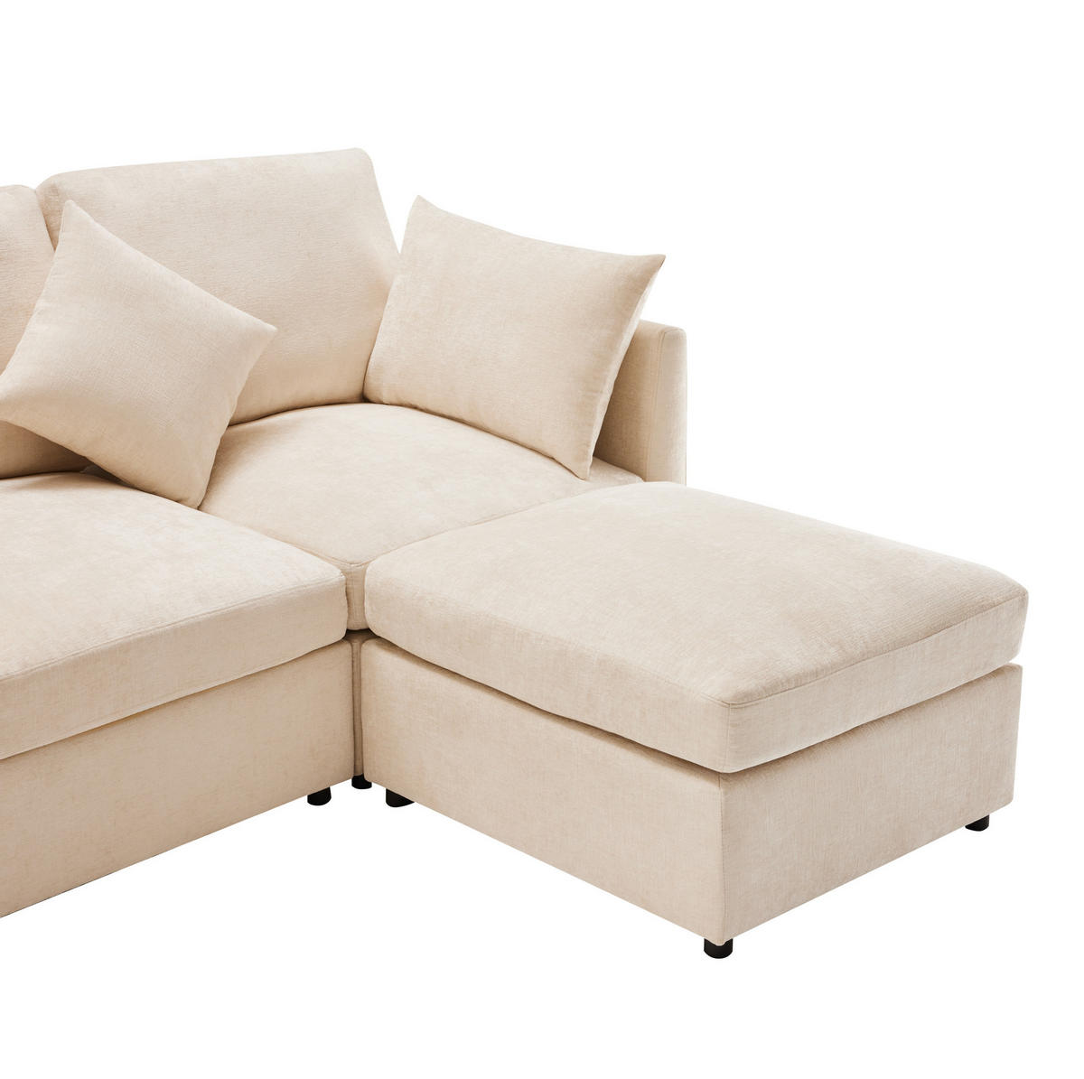 ECKSOFA Chenille mit Hocker 216/161/81 cm Beige inklusive 4 Kissen - Beige, Textil (161/216cm) - Redom