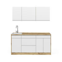 SINGLEKÜCHE R-Line, Weiß/Goldkraft Eiche, 160 cm Arbeitsplatte Platin - Eichefarben/Weiß, Holzwerkstoff (160/81.6/60cm) - Vicco
