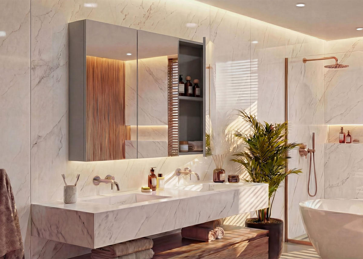 SPIEGELSCHRANK B19B Hochglanz Grau - Grau, Holz (80/70/16cm) - MCW