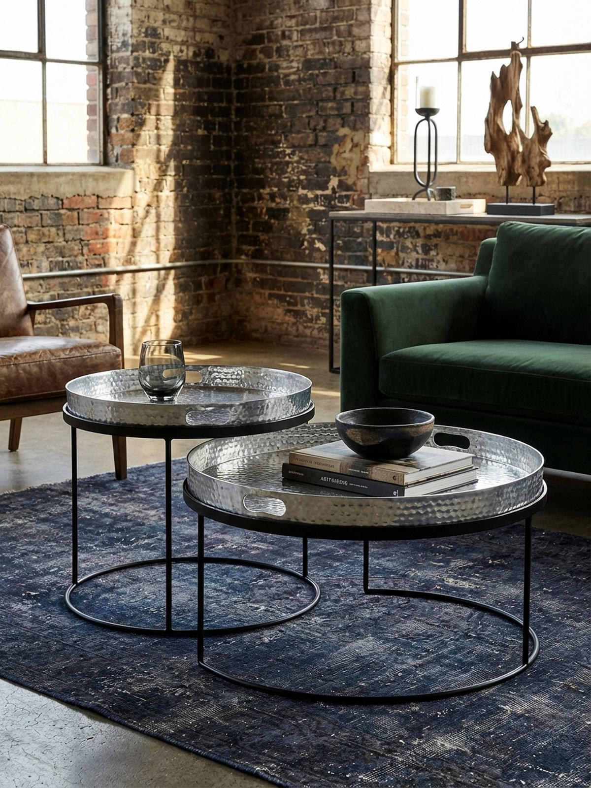 COUCHTISCH 2er Set Aluminium Hammerschlag Handgefertigt, Silber 56x56x33 cm - Silberfarben/Schwarz, Metall (56/56/33cm) - KADIMA DESIGN