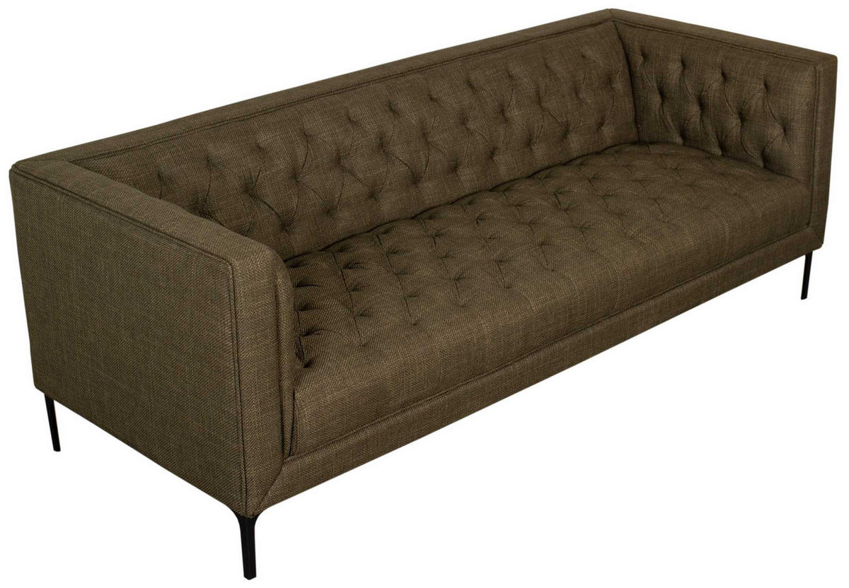SOFA Troia 3-Sitzer Chesterfield Details - Schwarz/Olivgrün, Textil/Metall (205/74/85cm) - Mr. Deko