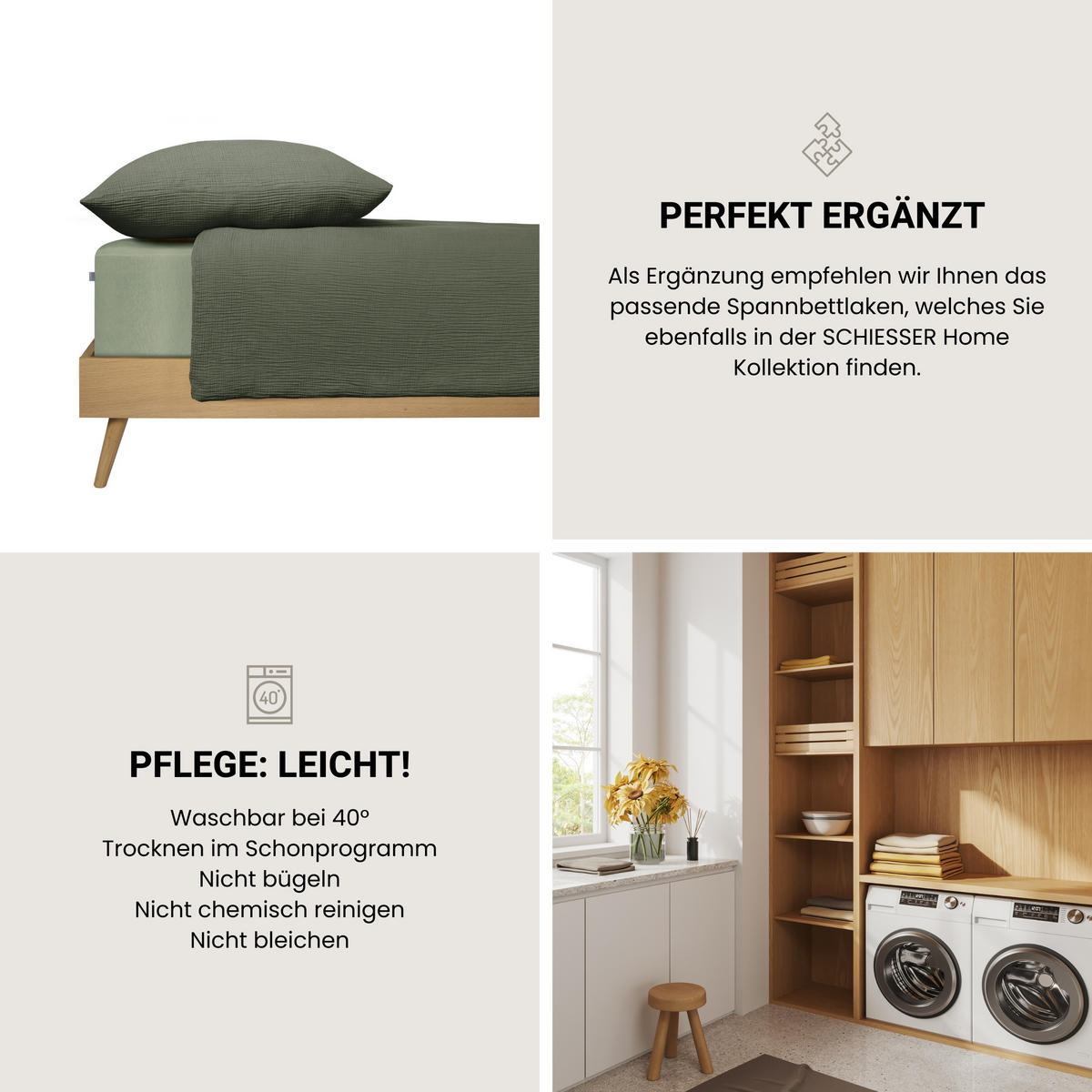 BETTWÄSCHESET Molly - Musselin - 2-teilig - 135 x 200 cm - Dunkelgrün - Dunkelgrün, Textil (135/200cm) - SCHIESSER