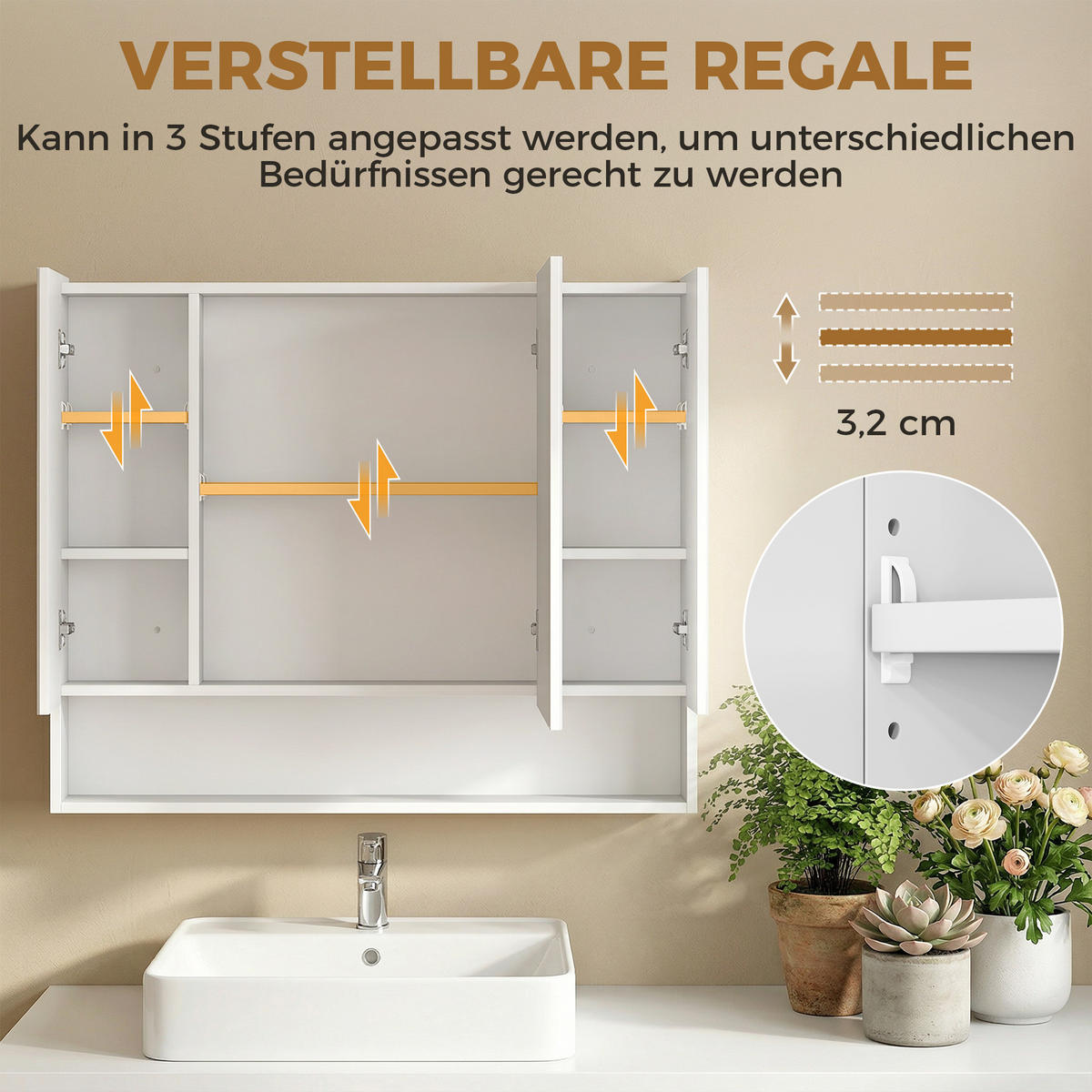 SPIEGELSCHRANK Weiß 90/15/75 cm 3-türig - Weiß, Holzwerkstoff (90/75/15cm) - PANGIVO